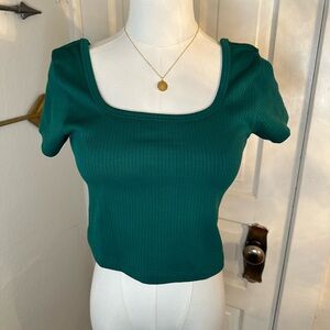 PINK Victoria's Secret Teal Ribbed Crop Top Size Medium NWOT